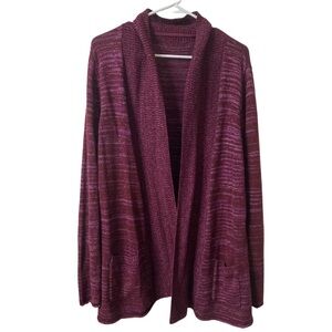 Purple Open Front Cardigan with Long Sleeves and Shawl Collar
